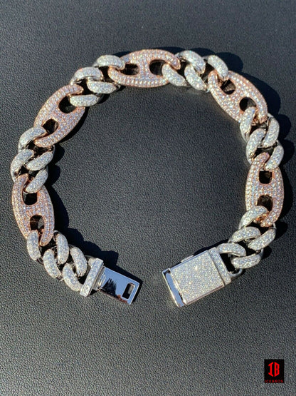WHITE GOLD Mens Miami Cuban Iced Gucci Link Bracelet Solid 925 Silver Hip Hop Flooded Out
