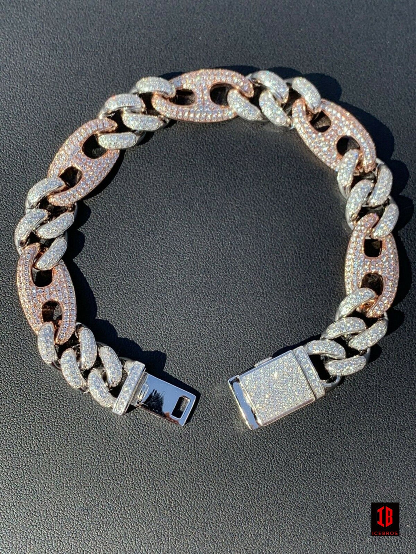 YELLOW GOLD Mens Miami Cuban Iced Gucci Link Bracelet Solid 925 Silver Hip Hop Flooded Out