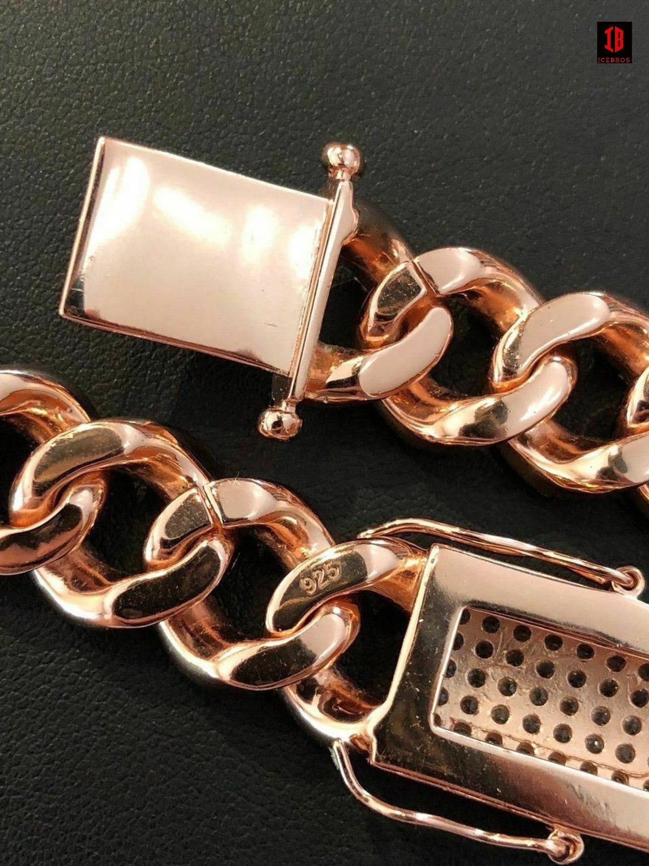 ROSE GOLD 15mm Mens Miami Cuban Link Chain 925 Sterling Silver Diamonds HIP HOP Tri Color