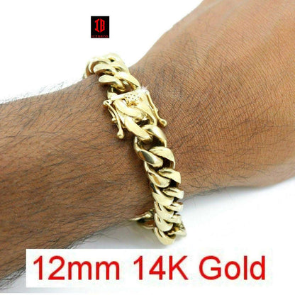 (18MM) Mens Miami Cuban Link Bracelet - Gold Plated Stainless Steel 8-18mm Yellow/Rose/White