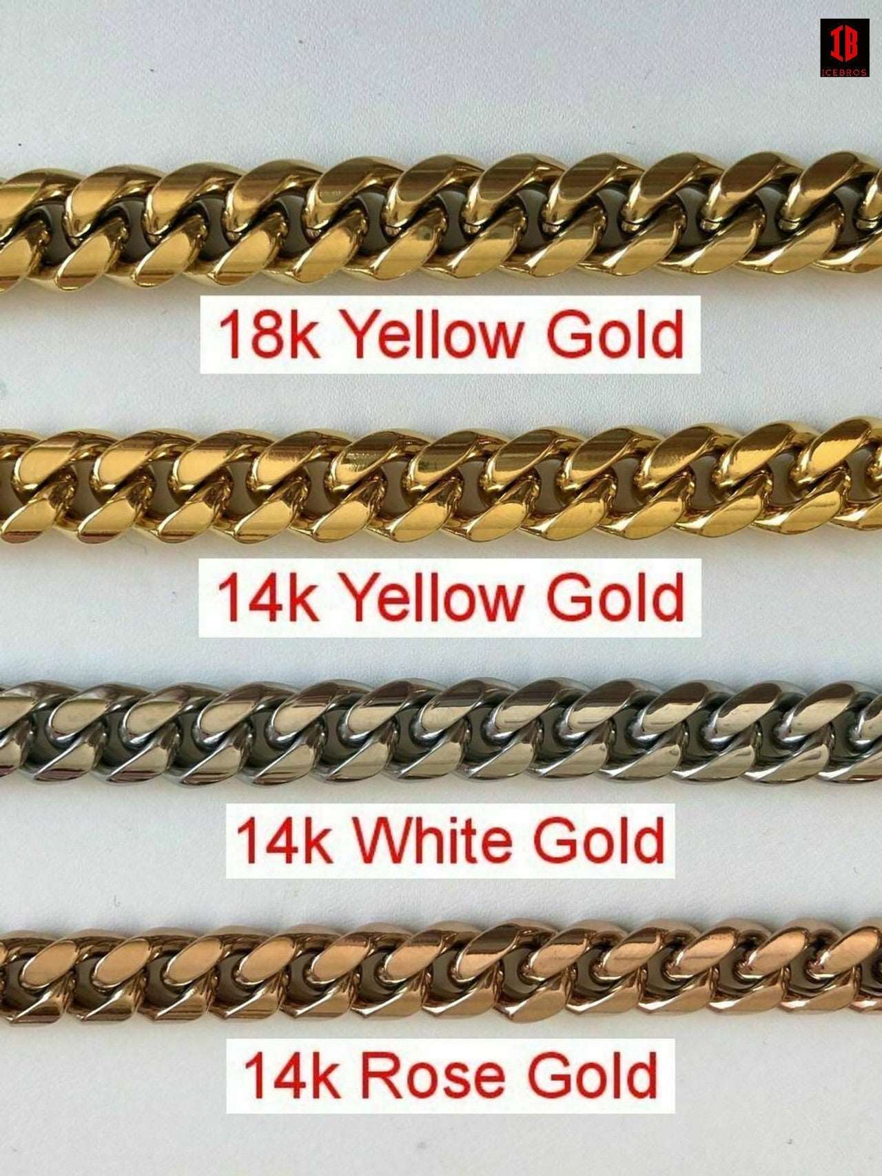 (12MM) Mens Miami Cuban Link Chain - Gold Plated Stainless Steel 8-18mm Yellow/Rose/White