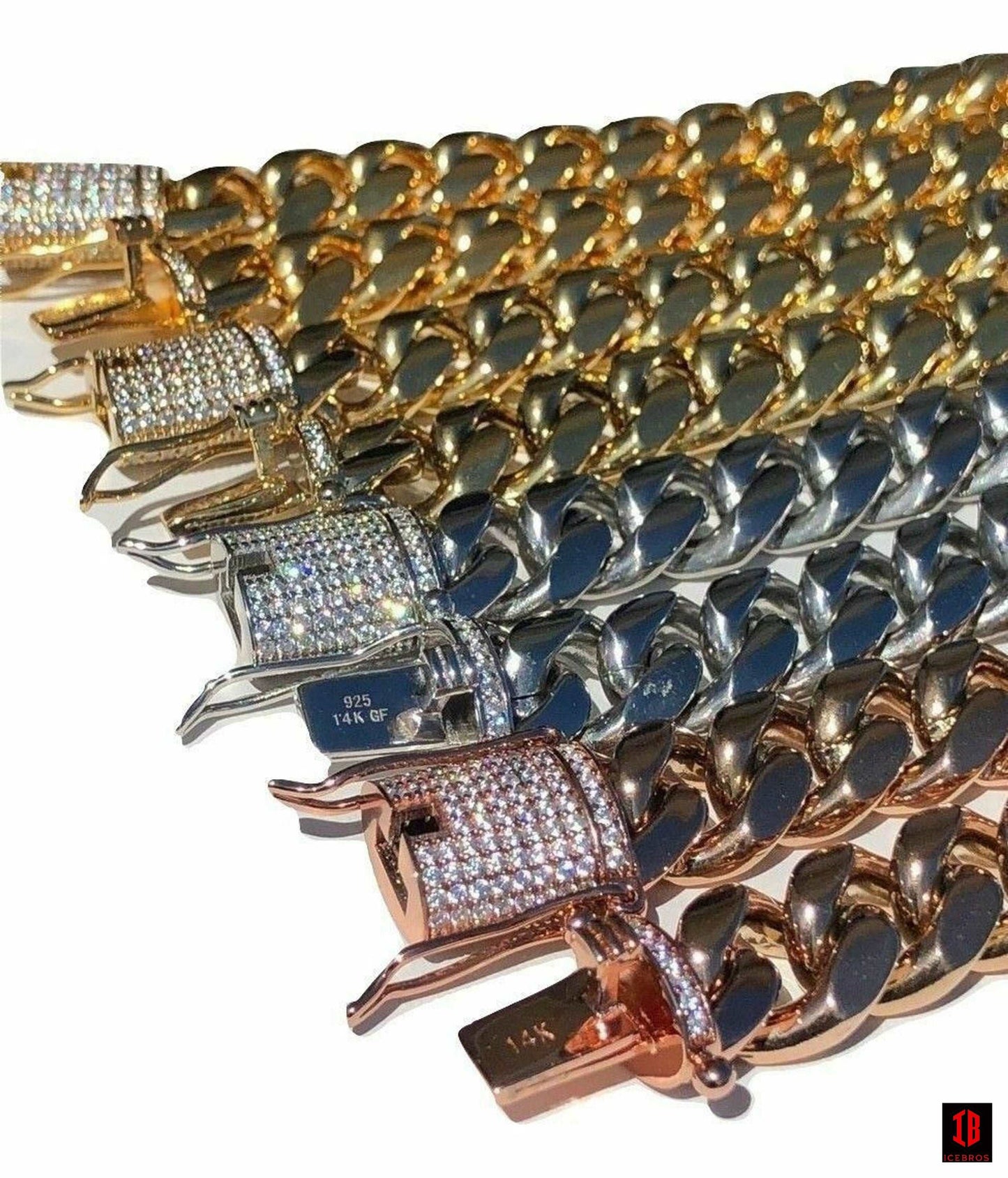 (8MM) Miami Cuban Link Bracelet 1ct Diamond Clasp 14k 18k Gold Plated Stainless Steel