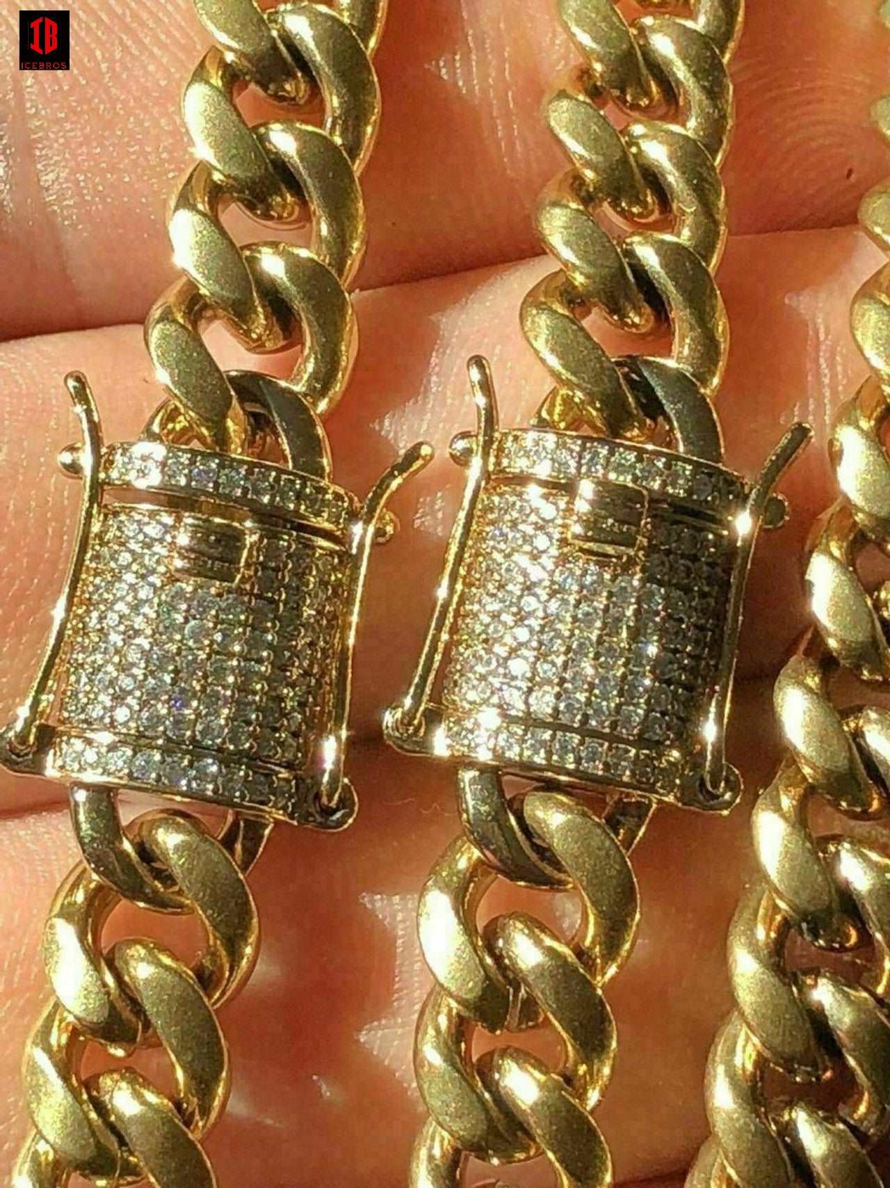 (8MM) Miami Cuban Link Bracelet 1ct Diamond Clasp 14k 18k Gold Plated Stainless Steel