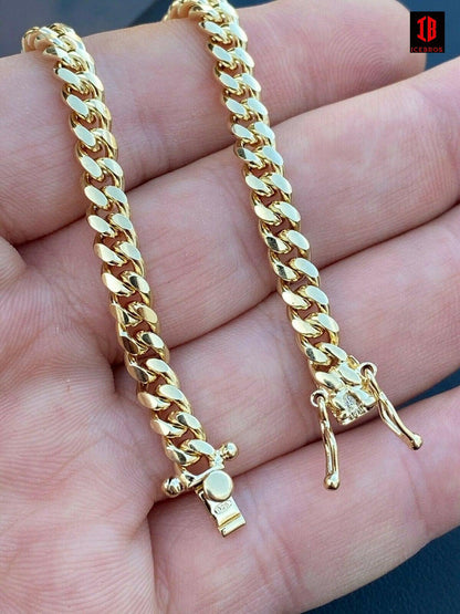 Miami Cuban Link Bracelet With Box Lock 14k Gold Over Solid 925 Silver ITALY