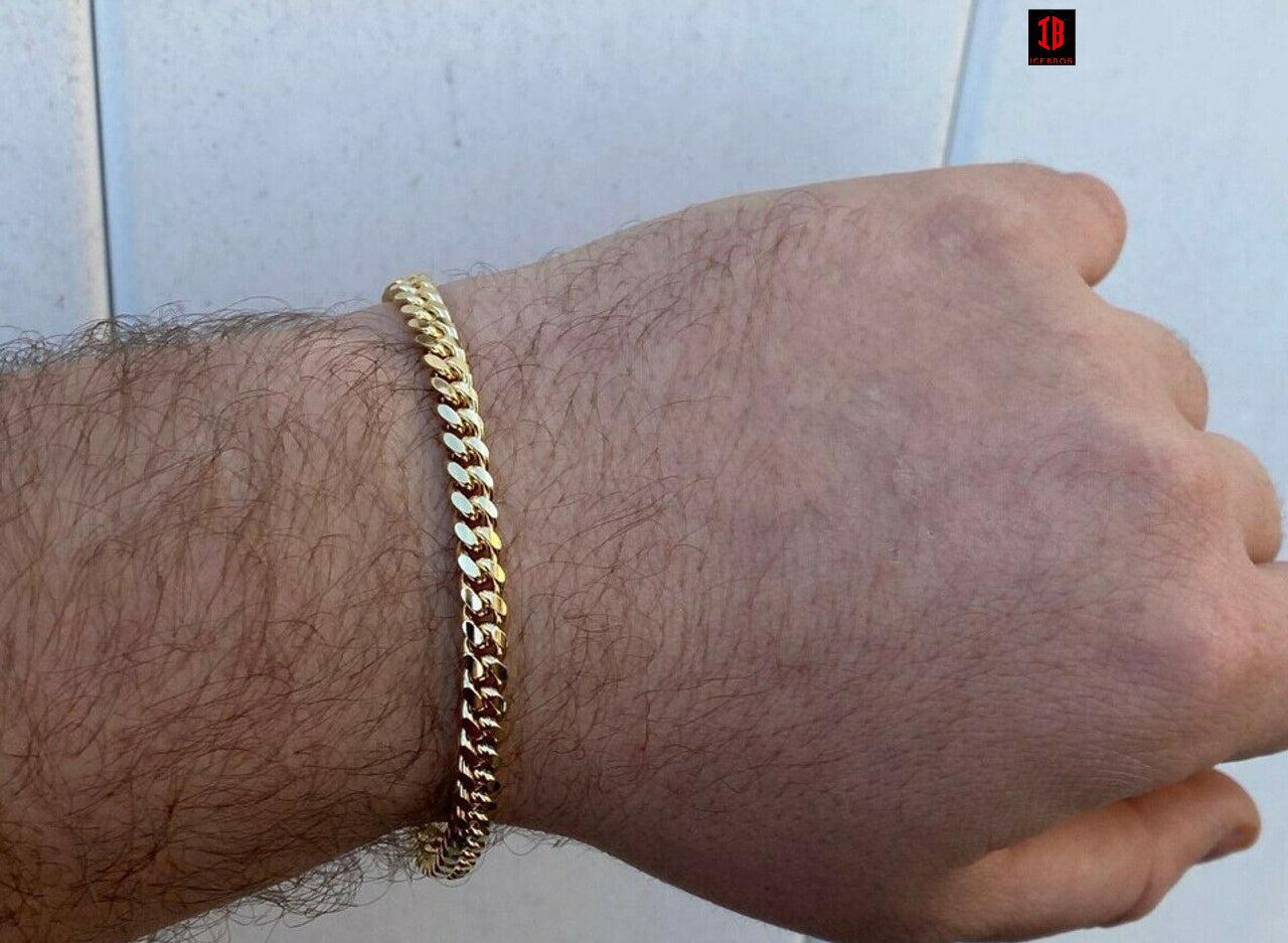 Miami Cuban Link Bracelet With Box Lock 14k Gold Over Solid 925 Silver ITALY