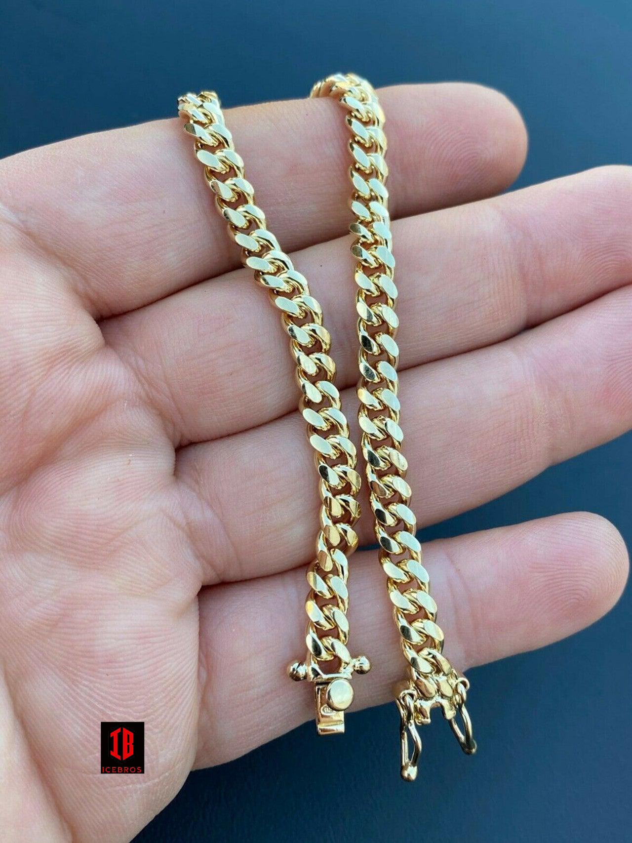 Miami Cuban Link Bracelet With Box Lock 14k Gold Over Solid 925 Silver ITALY