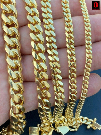 Miami Cuban Link Bracelet With Box Lock 14k Gold Over Solid 925 Silver ITALY