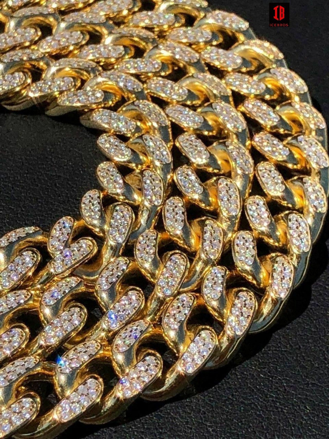 Miami Cuban Link Chain Solid 925 Silver W. Rose Yellow Gold Plating 10mm HEAVY