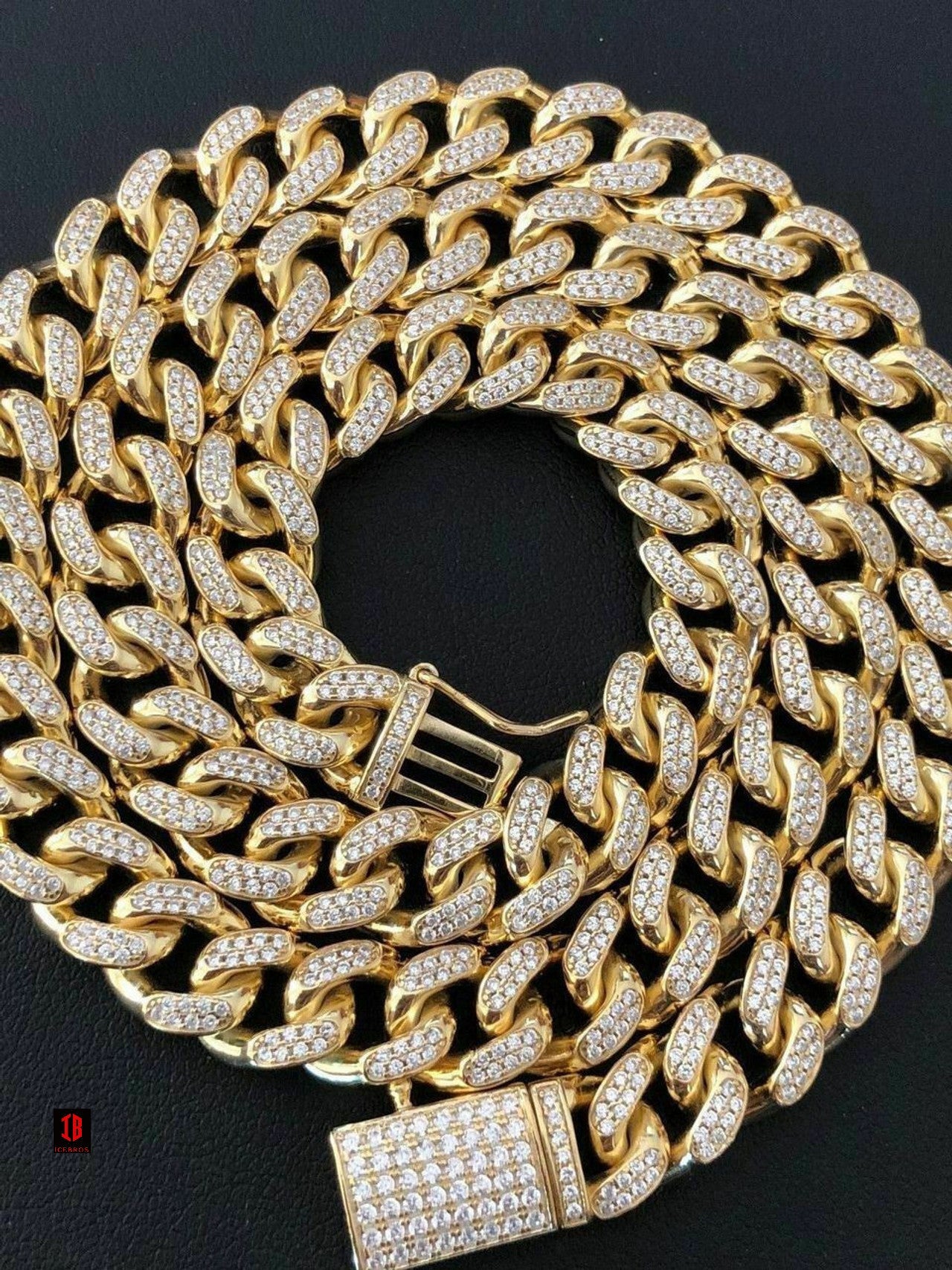 Miami Cuban Link Chain Solid 925 Silver W. Rose Yellow Gold Plating 10mm HEAVY