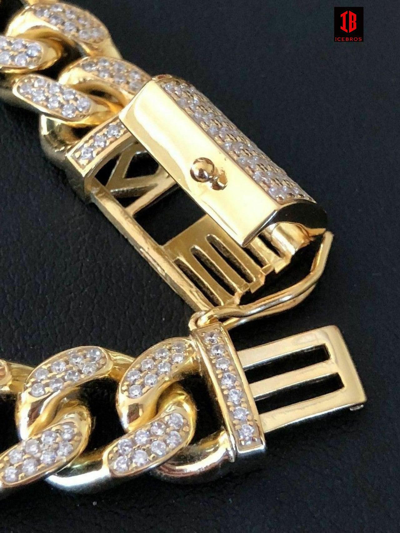 Miami Cuban Link Chain Solid 925 Silver W. Rose Yellow Gold Plating 10mm HEAVY