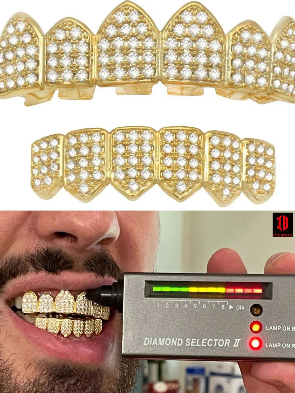 MOISSANITE GRILLZ Passes Diamond Test Teeth Top & Bottom Hip Hop 925 Silver Iced