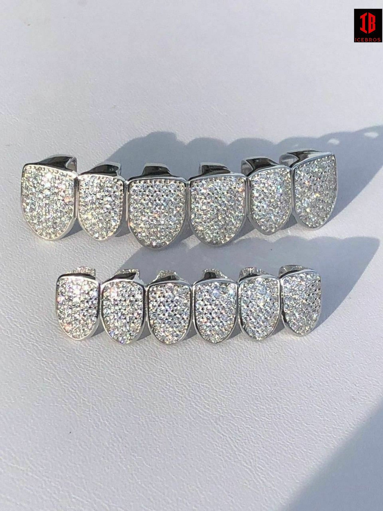 10k 14k MOISSANITE GRILLZ Passes Diamond Test Teeth Top & Bottom Hip Hop 925 Silver Iced