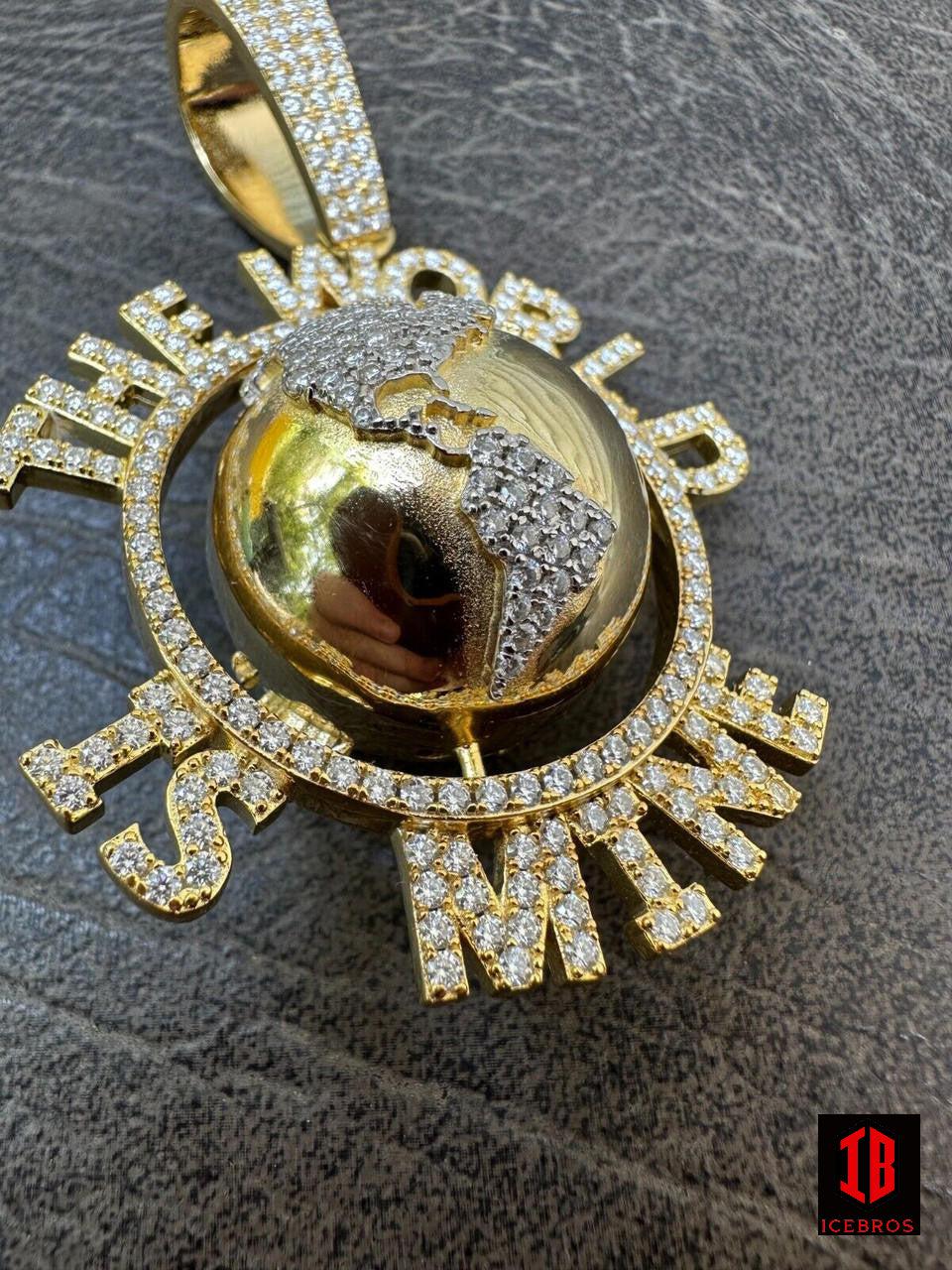 MOISSANITE Hip Hop 925 Silver VVS World Is Mine Spinning Globe Pendant Necklace