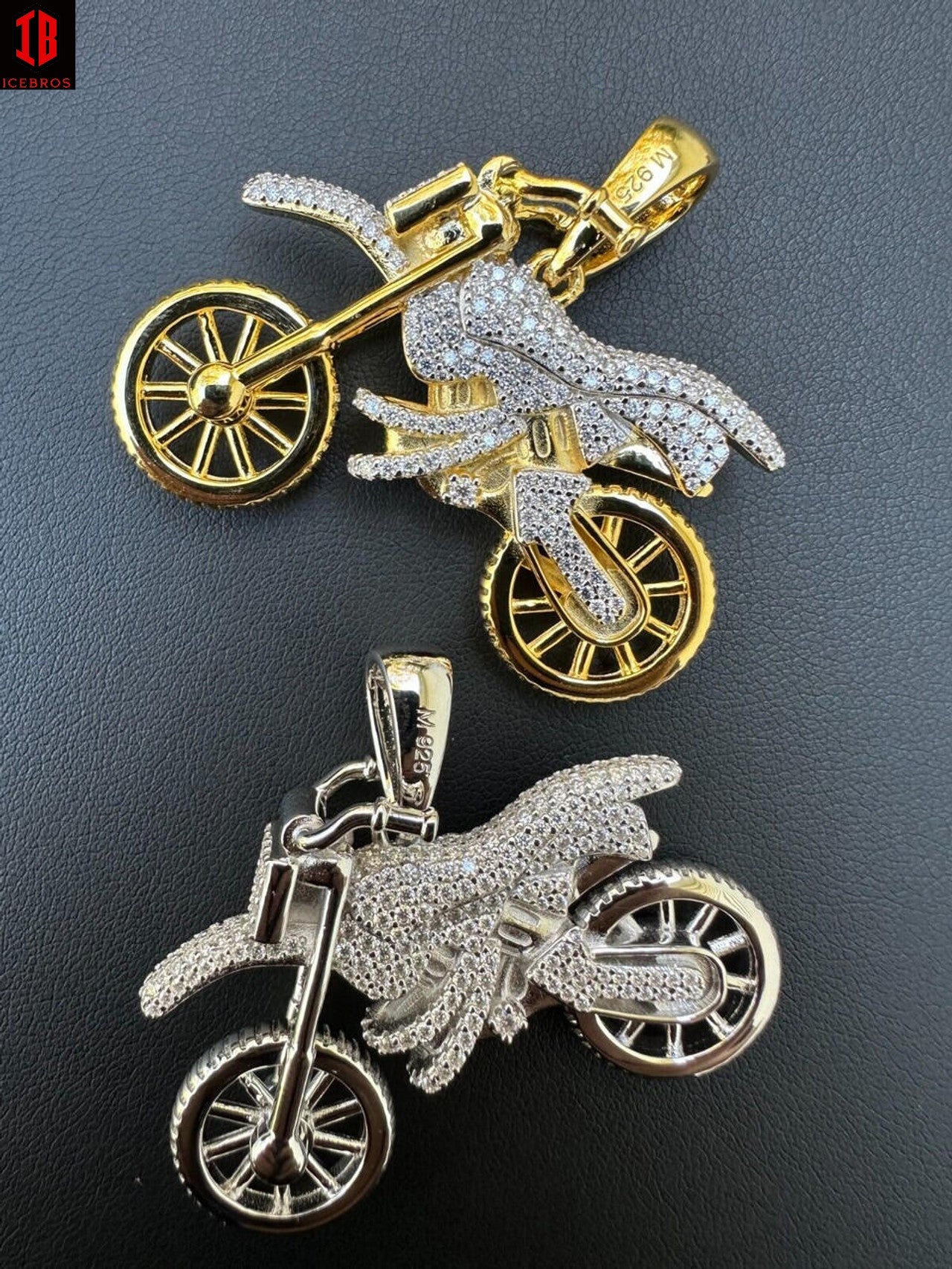 Two Different Color Variation of Moissanite Dirt Bike Pendant Necklace