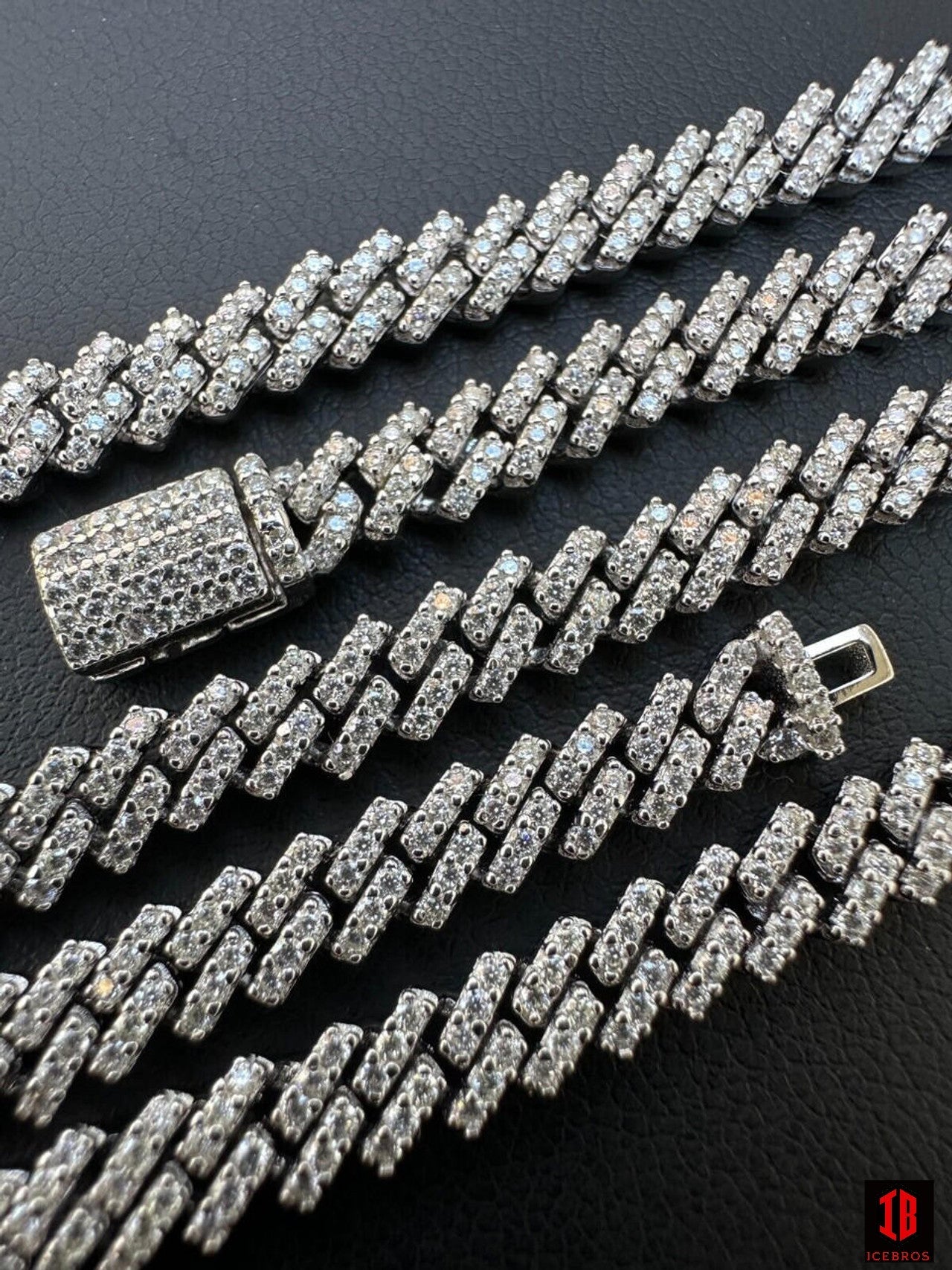 Different Sizes of White Gold Miami Prong Cuban Link Necklace