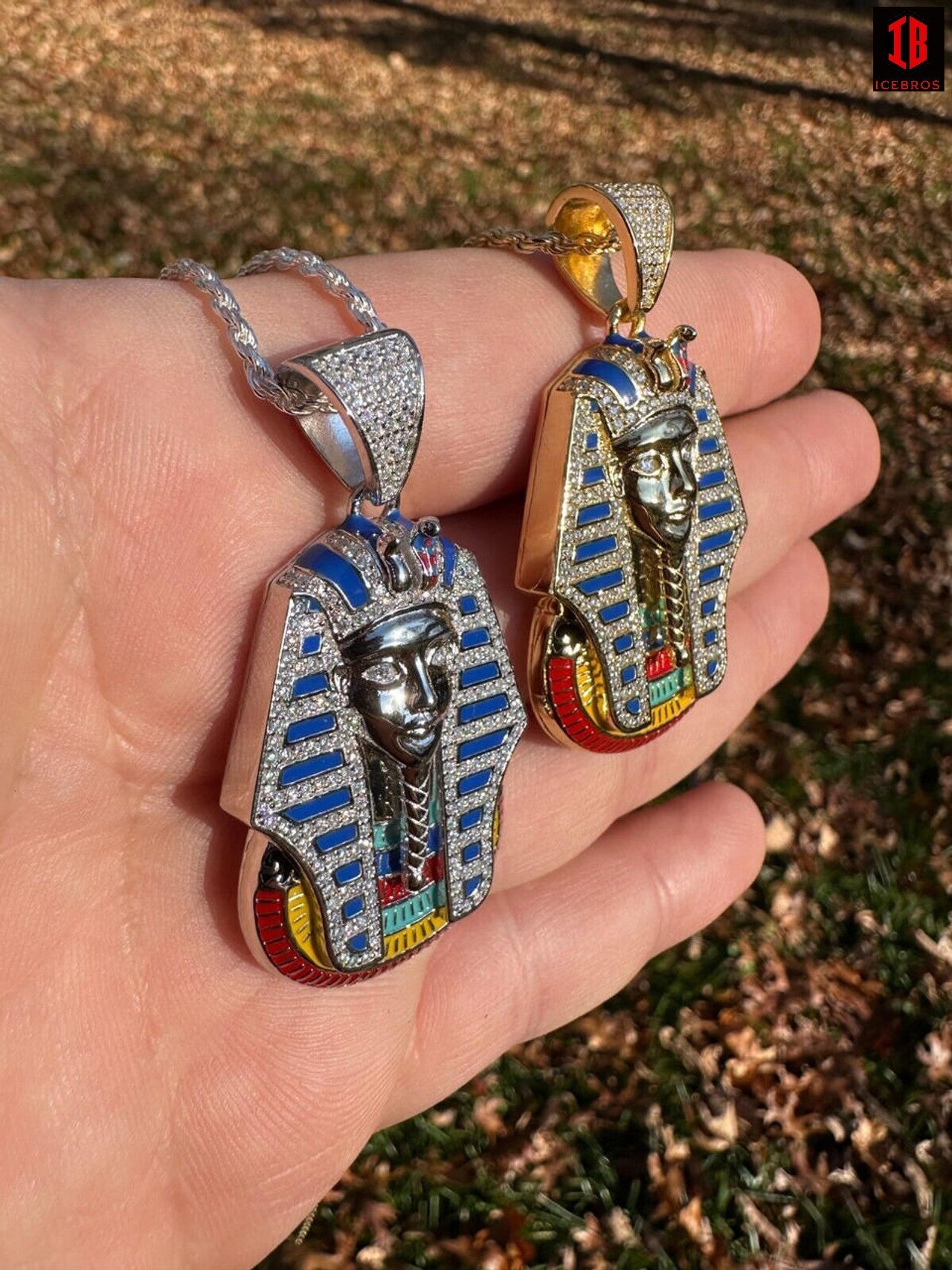 Enamel King Tut Pharaoh Pedant Necklace in 14k Gold or 14k White Gold ,925 Sterling Silver Egyptian Jewelry