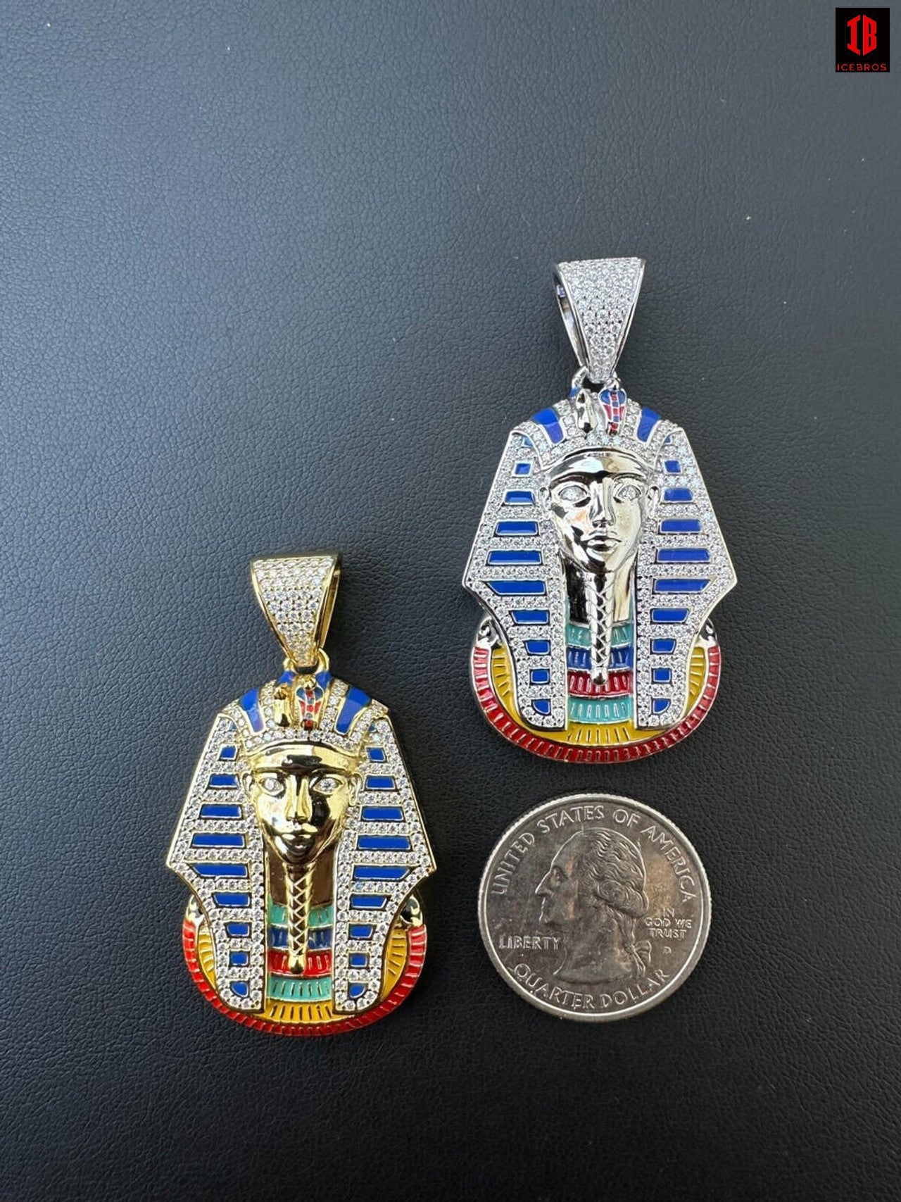 Enamel King Tut Pharaoh Pedant Necklace in 14k Gold or 14k White Gold ,925 Sterling Silver Egyptian Jewelry