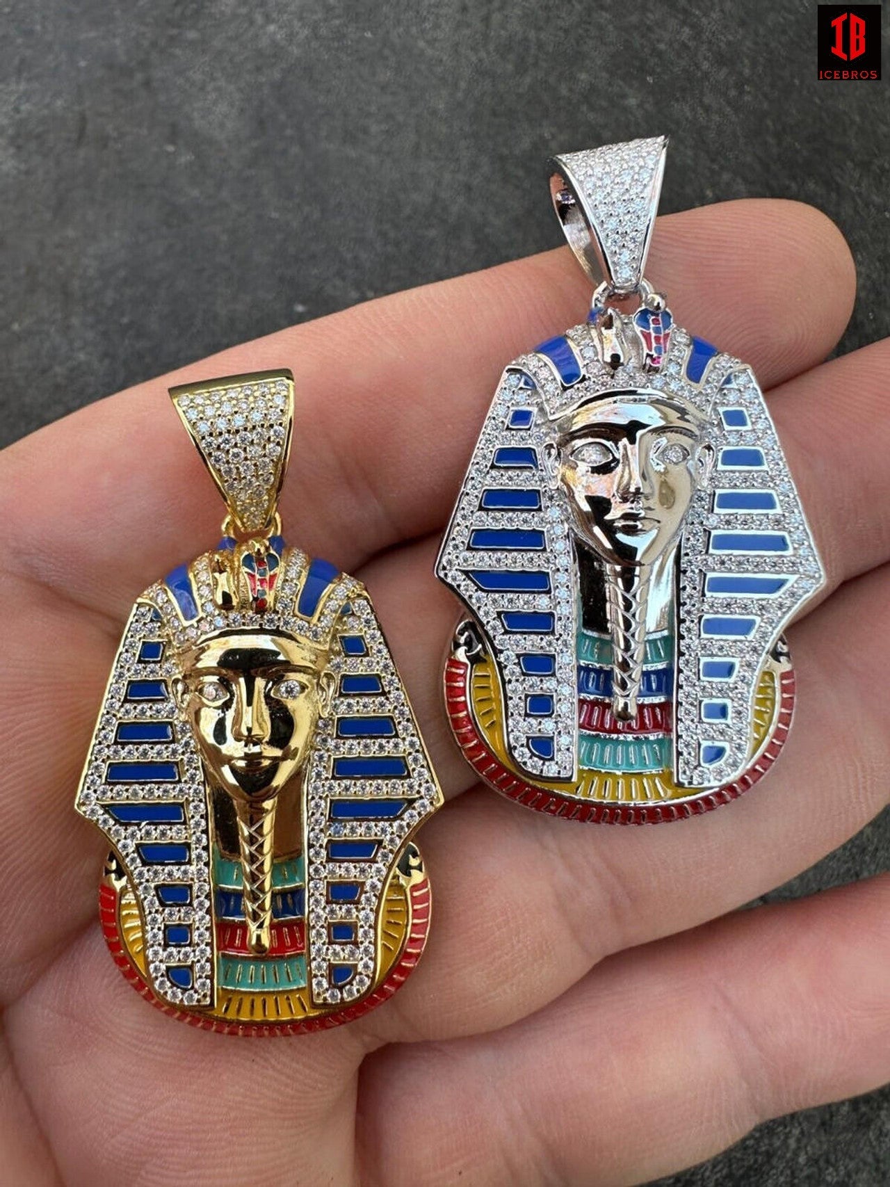 Enamel King Tut Pharaoh Pedant Necklace in 14k Gold or 14k White Gold ,925 Sterling Silver Egyptian Jewelry