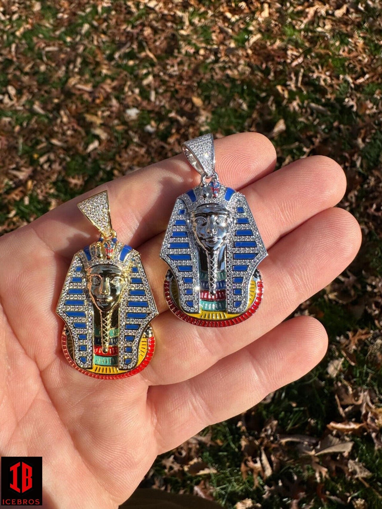 Enamel King Tut Pharaoh Pedant Necklace in 14k Gold or 14k White Gold ,925 Sterling Silver Egyptian Jewelry