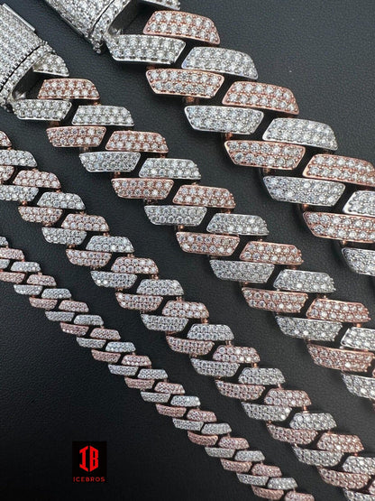  14k Rose & White Gold Diamond Moissanite Miami Cuban Link Bracelet, elegantly draped across a diverse range of wrist sizes. The bracelet sparkles in the light, showcasing its intricate design and luxurious materials.