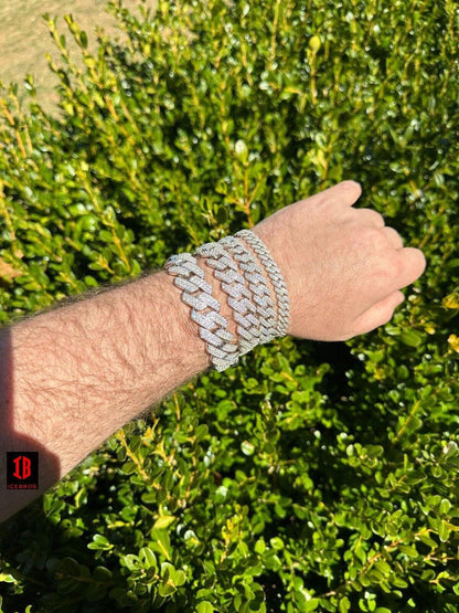 White Gold Iced out Prong Miami Cuban Link Bracelet Diamond Moissanite 925 Sterling Silver Bracelet