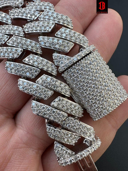 White Gold Iced out Prong Miami Cuban Link Bracelet Diamond Moissanite 925 Sterling Silver Bracelet