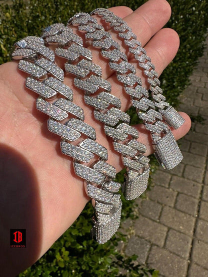 White Gold Iced out Prong Miami Cuban Link Bracelet Diamond Moissanite 925 Sterling Silver Bracelet