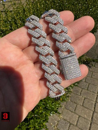 White Gold Iced out Prong Miami Cuban Link Bracelet Diamond Moissanite 925 Sterling Silver Bracelet