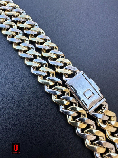 Gold and White Two-Prong Cuban Link Chain with Closed Clasp