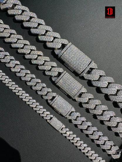 Video showcasing Moissanite Diamond Cuban Link Chain in various sizes and lengths, highlighting the exquisite craftsmanship and brilliance of the jewelry pieces