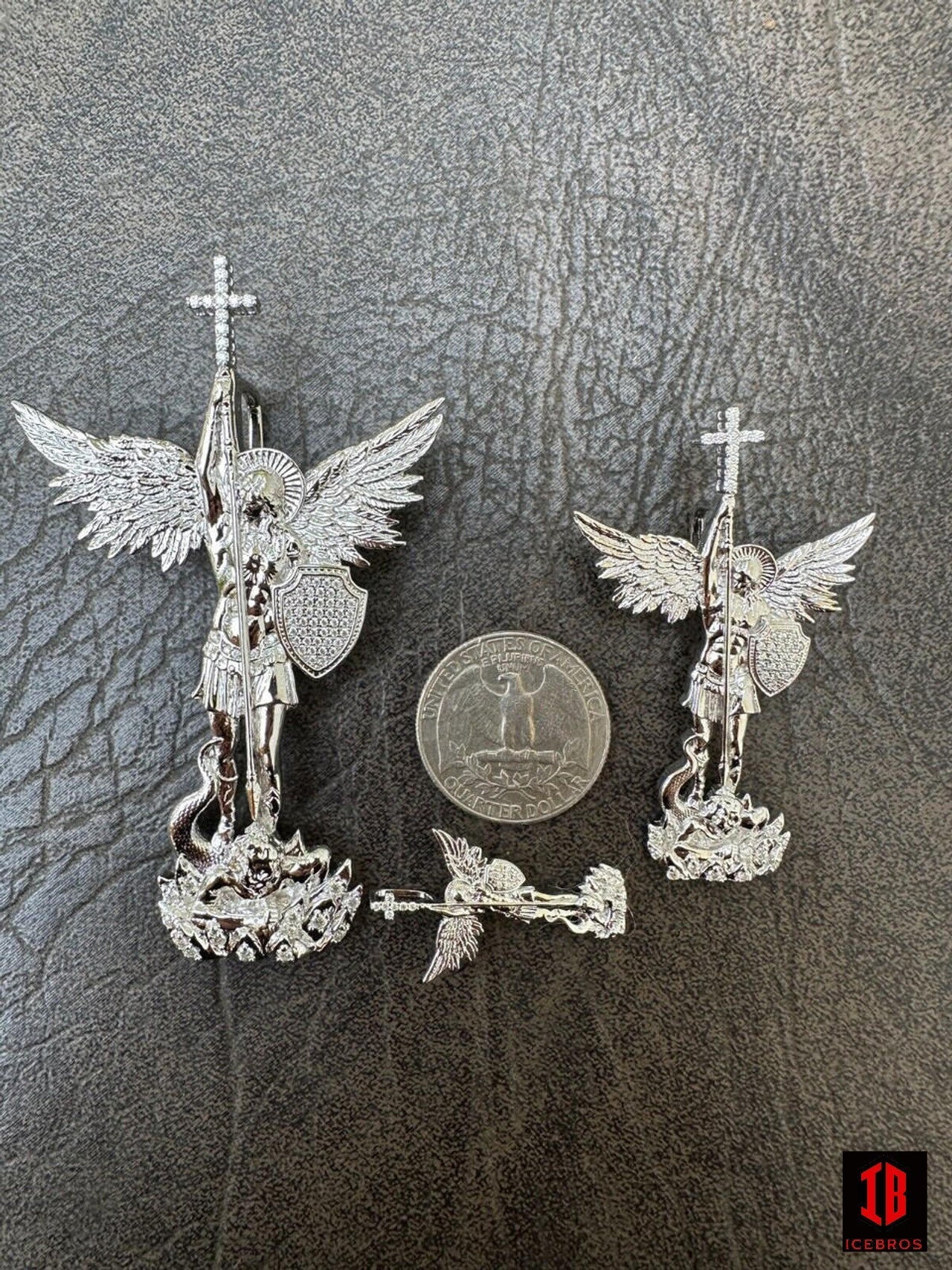 Real MOISSANITE Saint St Michael Slaying Dragon Archangel Pendant 925 Silver