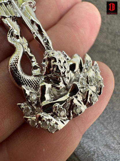 MOISSANITE Real Solid 10k White Gold Saint Michael Slaying Dragon Pendant