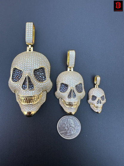 Three Different Sizes of 3D Skull Pendants in 14k Gold 