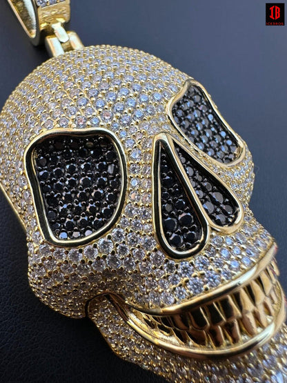 White & Black Diamond Iced out Moissanite Skull Pendant 3d 925 Sterling Silver Necklace Hip Hop Jewelry