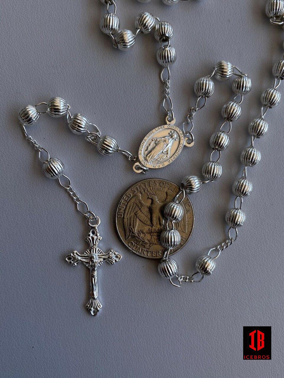 Mens silver hot sale rosary beads