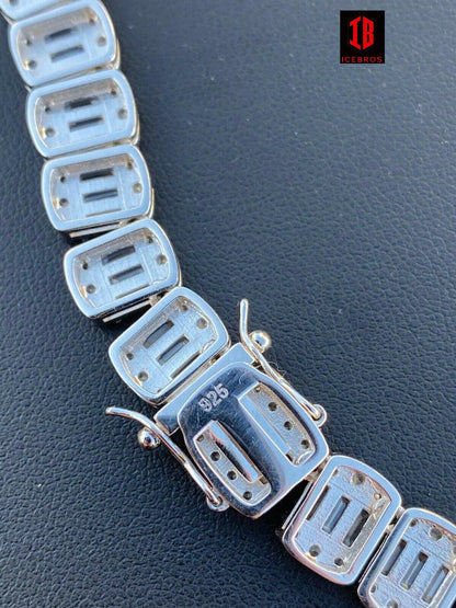Fine 925 Sterling Silver Men's 11mm Baguette Tennis Chain Real Iced Diamond Hip Hop