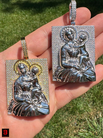 MOISSANITE Virgin Mary Pendant Real 925 Silver Big Ice Out Piece