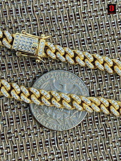 ROSE GOLD 14k Gold Over 925 Sterling Silver 6mm Iced Miami Cuban Bracelet Men Ladies