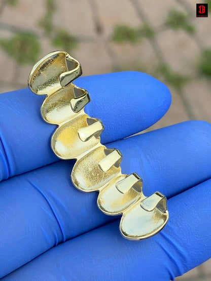 14k Gold Over Solid 925 Sterling Silver Diamond Cut Grillz Teeth Fronts