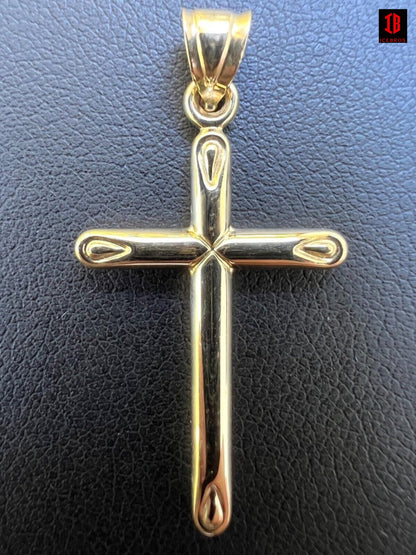 ICEBROS 14kt Yellow Gold Plain Cross Crucifix Pendant Necklace Mens Ladies 1inch Medium