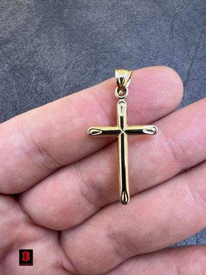 ICEBROS 14kt Yellow Gold Plain Cross Crucifix Pendant Necklace Mens Ladies 1" Medium