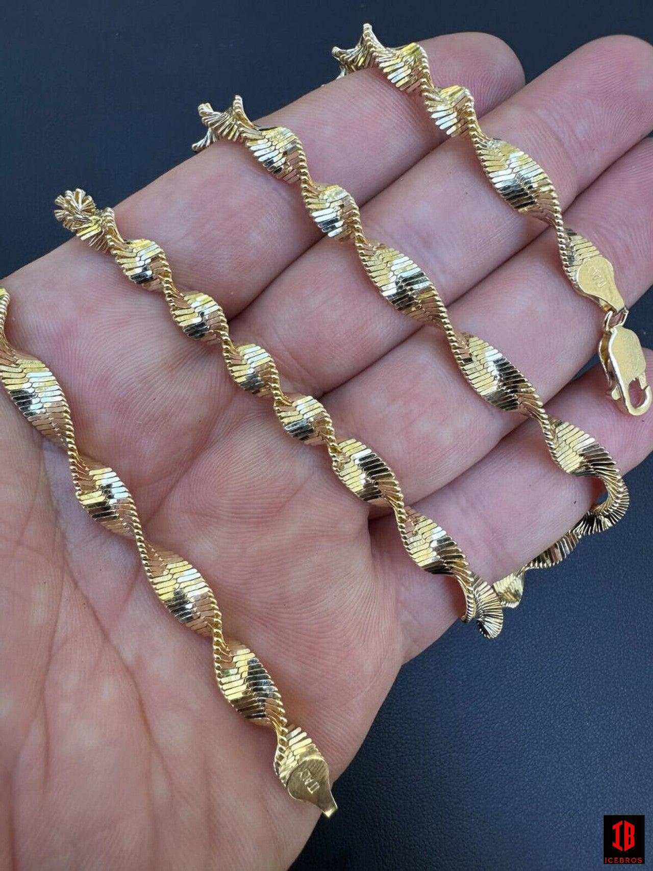 Real 14k Yellow Gold Vermeil 925 Silver 6mm Loose Singapore Rope Chain Necklace