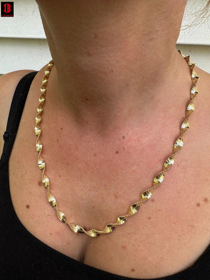 Real 14k Yellow Gold Vermeil 925 Silver 6mm Loose Singapore Rope Chain Necklace