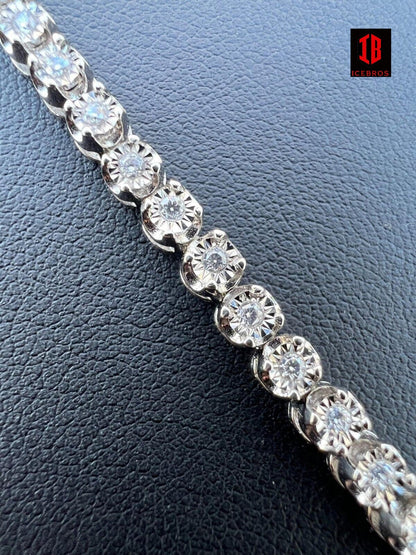 3mm Real Natural VS Diamond Illusion Set Tennis Bracelet  925 Sterling Silver