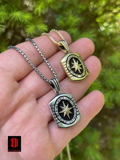 925 Silver 14k Gold Navigation Nautical Star Compass Pendant Necklace