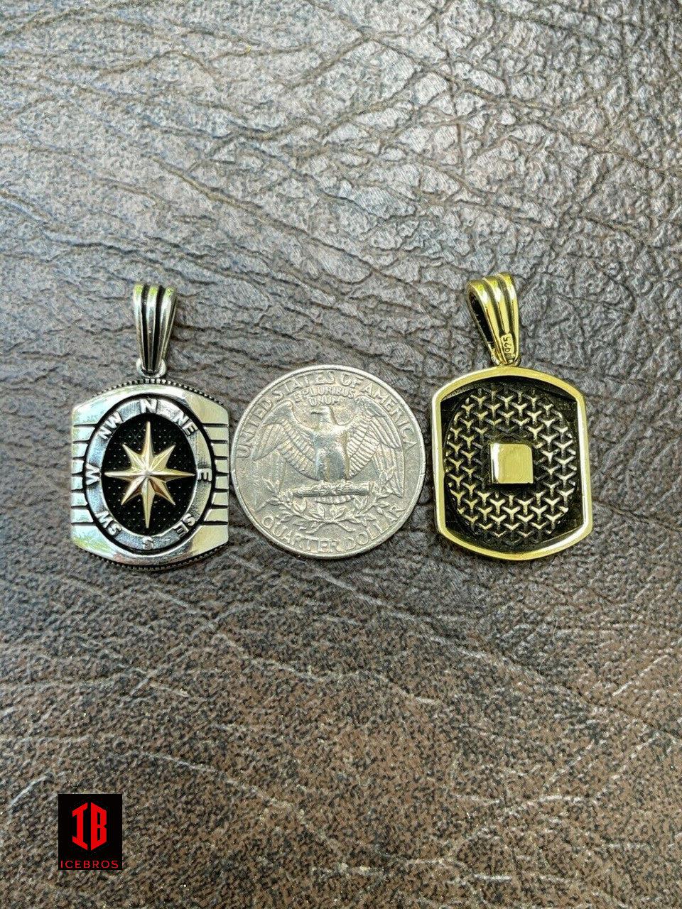 925 Silver 14k Gold Navigation Nautical Star Compass Pendant Necklace