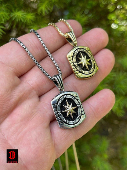 925 Silver 14k Gold Navigation Nautical Star Compass Pendant Necklace
