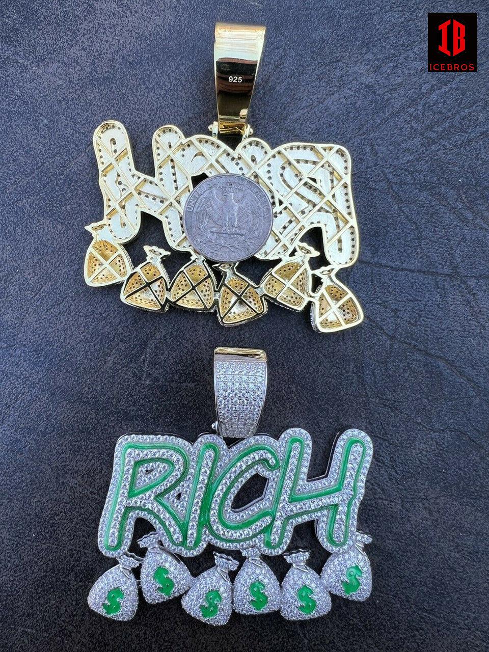 Green Silver Gold Glows In Dark RICH Money Bag $ Big Hip Hop Pendant Necklace