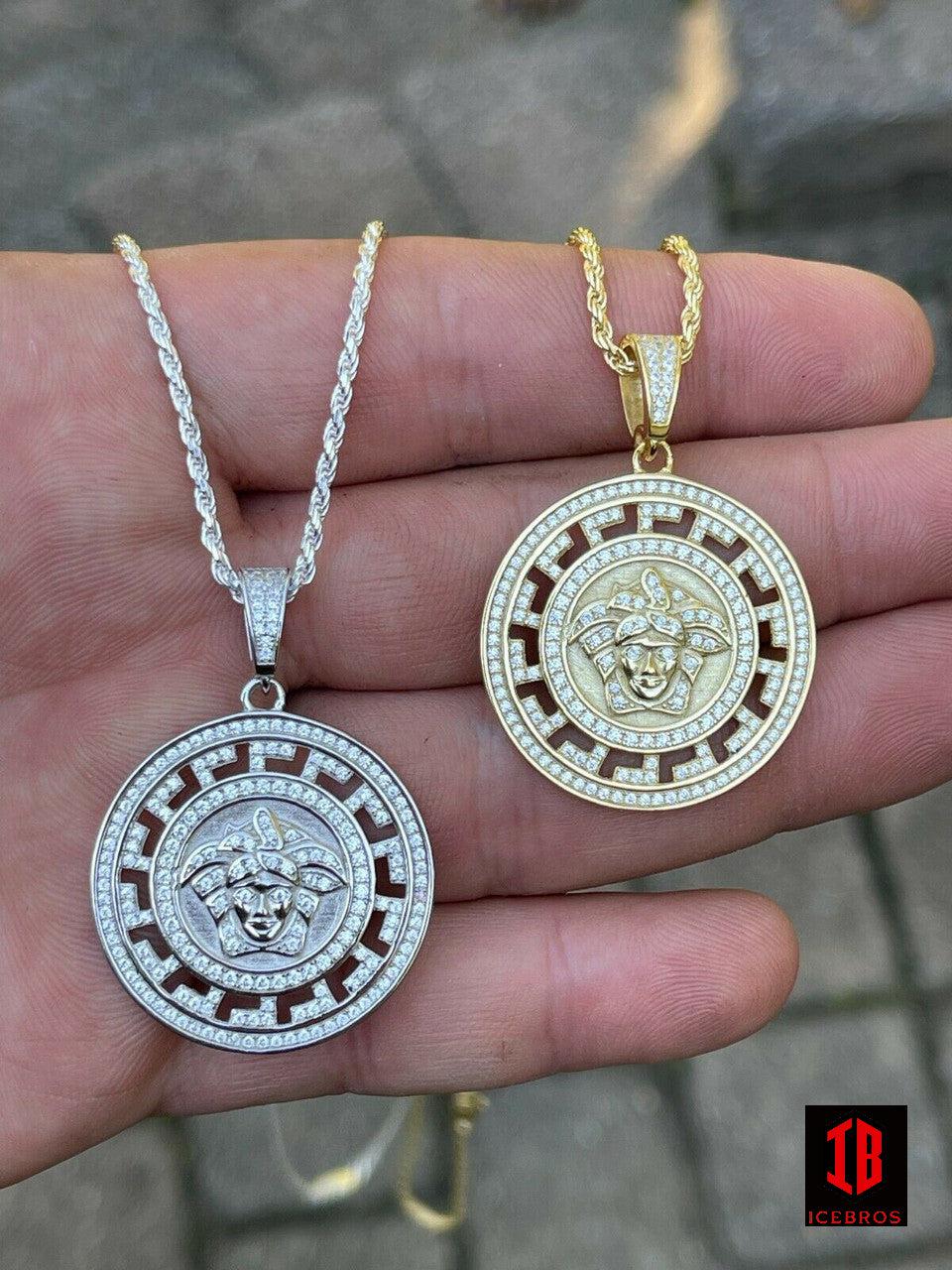 CZ 925 Sterling Silver / Gold Hip Hop Medusa Head Pendant Men's Iced Necklace Medallion