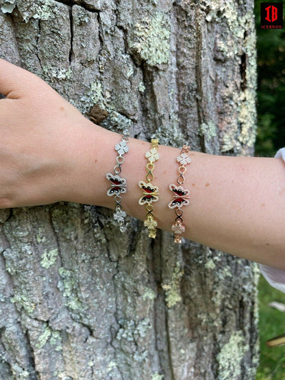 Enamel 925 Silver / Yellow Rose Butterfly & Four Leaf Clover Infinity Bracelet